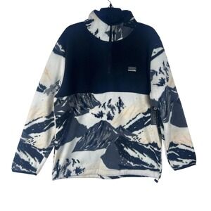 Free Nature Mens Mountain Graphic Fleece 1/4 Zip Pullover Black White Medium NEW